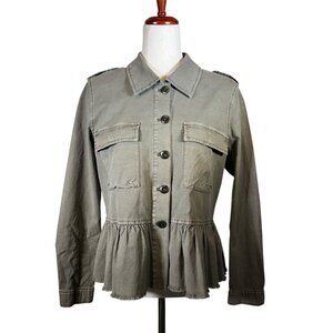 Lucky Brand Peplum Utility Jacket Medium M Olive Green Cotton Linen Blend NWT